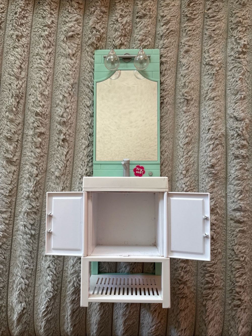 Kids Mint Green and White Play Vanity with Mirror